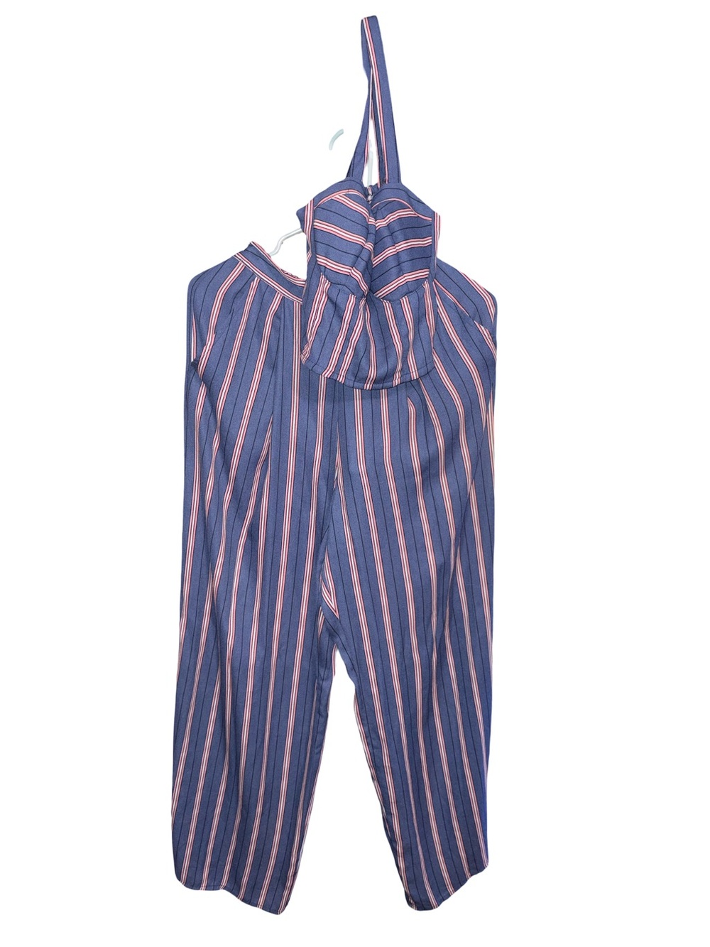 Band of Gypsies Navy and Pink Striped One-Shoulder Jumpsuit